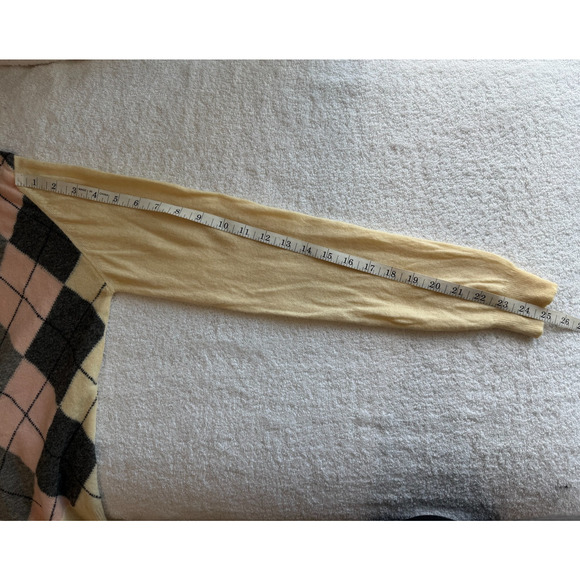 James Pringle Sweater unisex pink cream gray Argyle lux soft Wool Scotland Sz-M - Picture 6 of 7